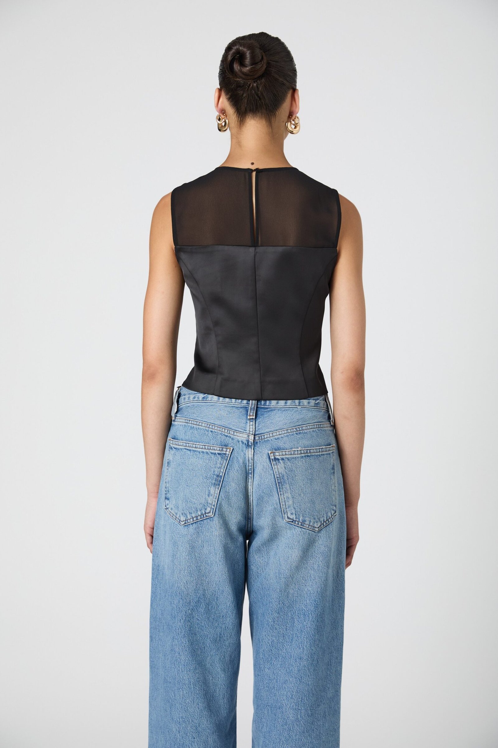 Sheer Panel Satin Sleeveless Top - Image 6