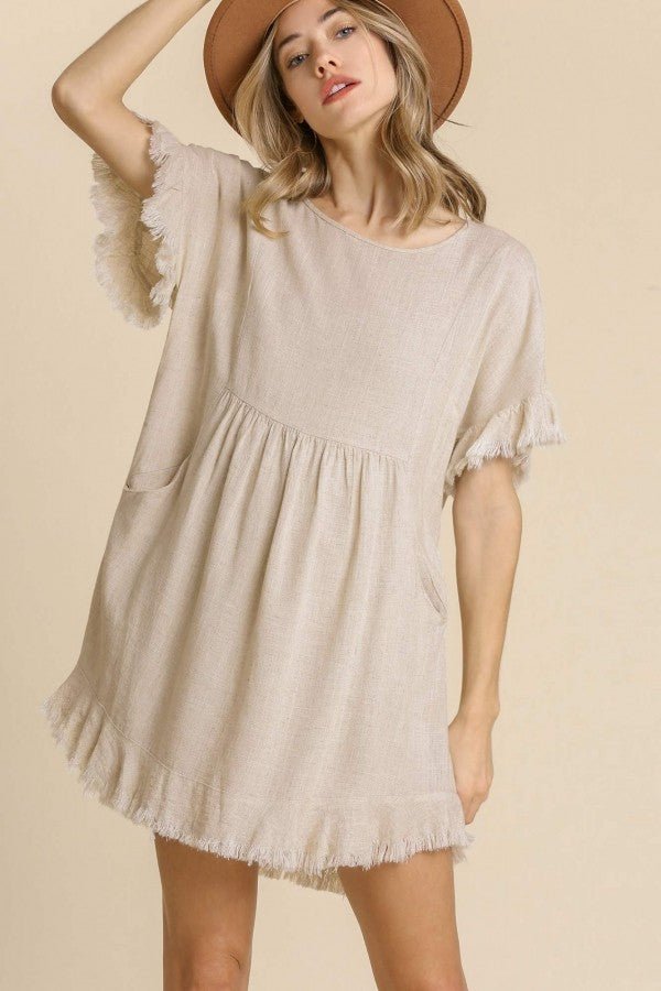 a5749-oatmeal-1_4.jpg Umgee Short Linen Blend Dress in Oatmeal - Image 1